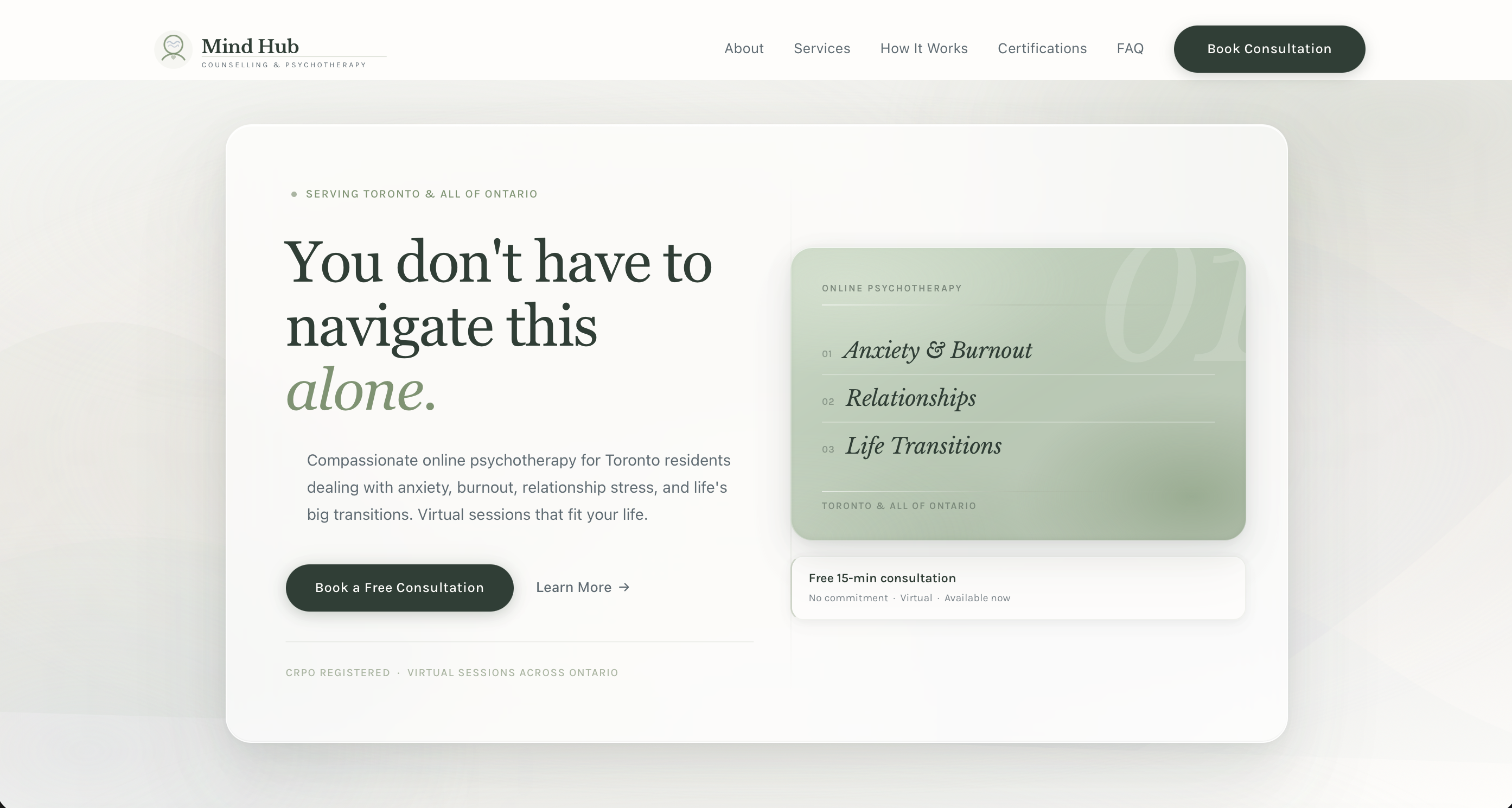 MindHub Therapy website